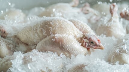 Fototapeta premium Fresh whole chicken covered in ice