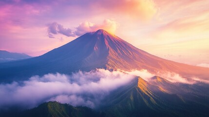 Fototapeta premium Majestic volcano at vibrant sunrise