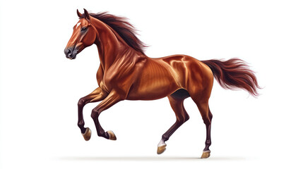 Running Chestnut Horse with Long Mane and Tail