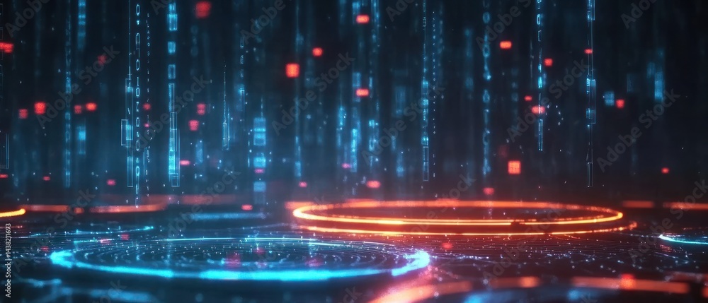 Poster abstract binary code glowing circles background