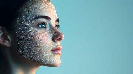 Digitally Enchanced Futuristic Beauty:Woman With Glittering Facial Marks