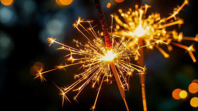 happy new year, new year's eve, silvester, new year, celebration greeting card, new year card - Year 2026 in sparkler font and firework fireworks pyrotechnic, isolated on black night sky background