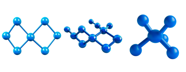 Blue molecule structure 3d render isolated on transparent background