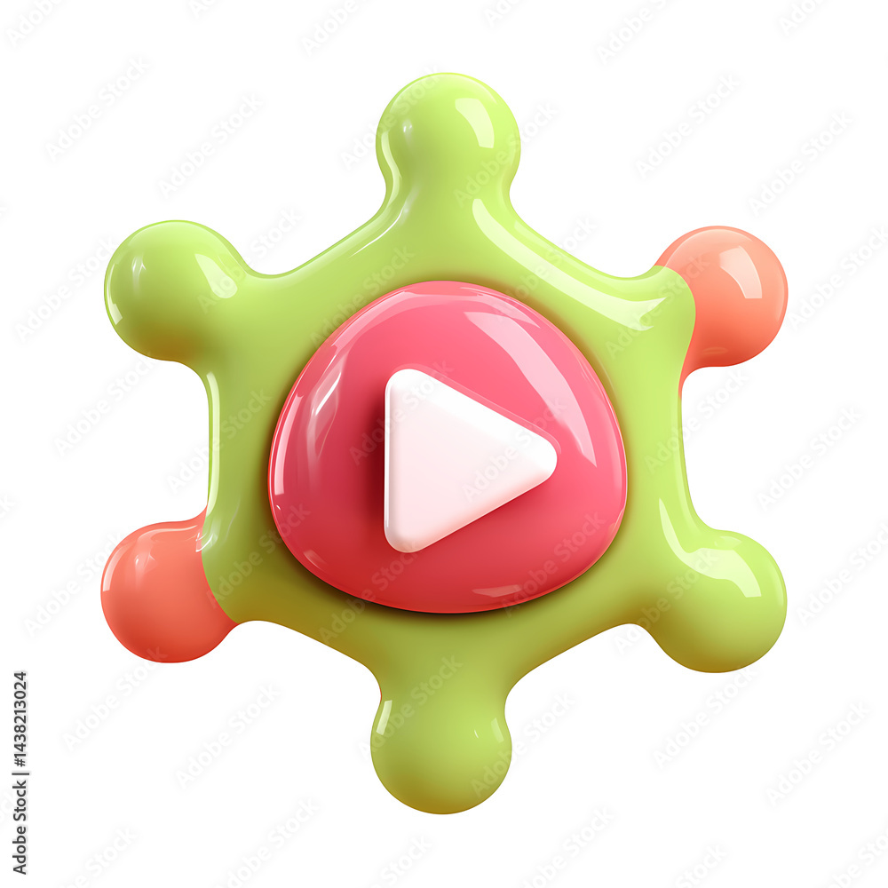 Poster play button abstract 3d render colorful design element