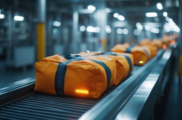 Scanning RFID tags on travel bags at logistics center,