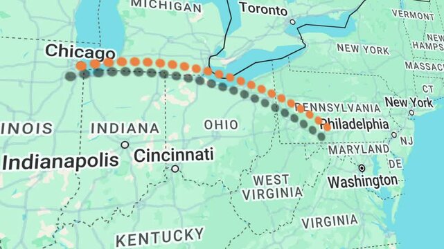 Travel Animation from Chicago to Washington D.C with bounce pin location