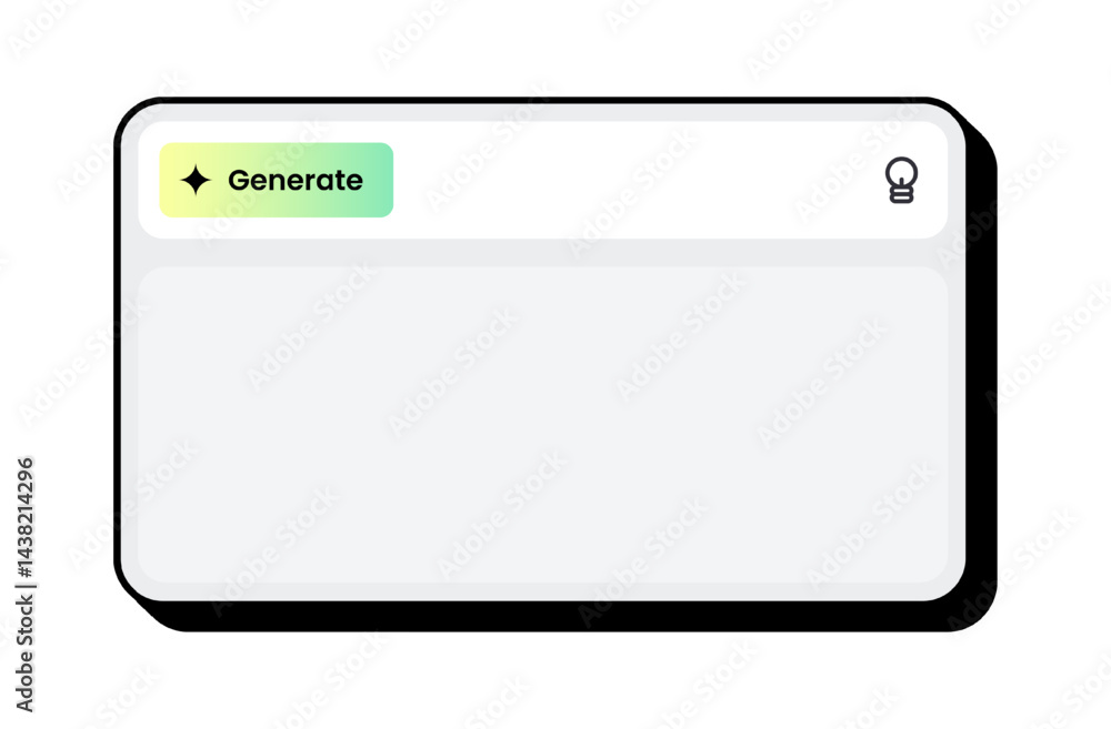 Poster minimal pop up window with generate button and light icon. modern interface frame with rounded edges