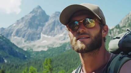 Naklejka premium Man hiking in mountains portrait