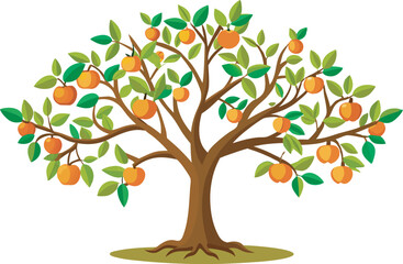 Fototapeta premium A vibrant vector art illustration of a pruned fruit tree, showcasing neatly trimmed branches with colorful, ripe fruits in a lively style.