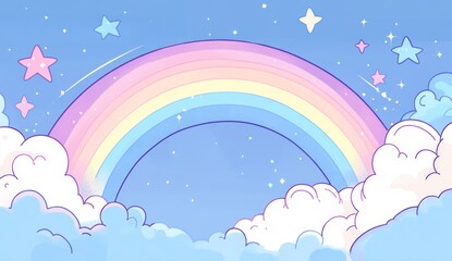 Pastel rainbow over fluffy clouds at night