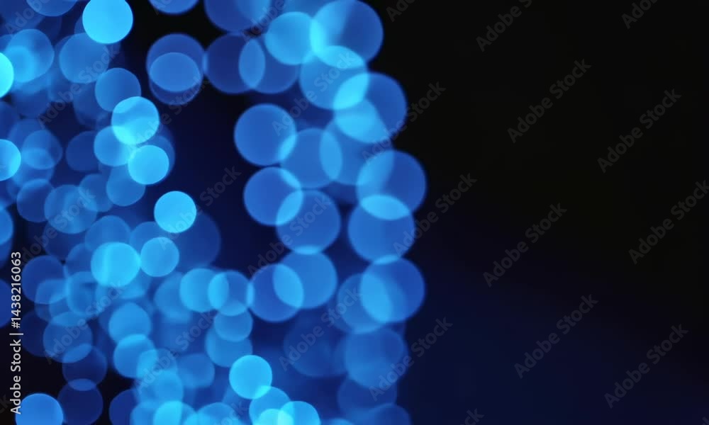 Poster blue bokeh lights bubbles moving from bottom to top. abstract background