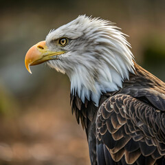 Obraz premium closeup shot of a beautiful bald eagle with a blur