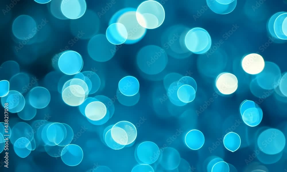 Poster blue bokeh lights bubbles moving from bottom to top. abstract background