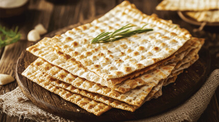 Stack of Crisp Matzos for Passover Celebration.