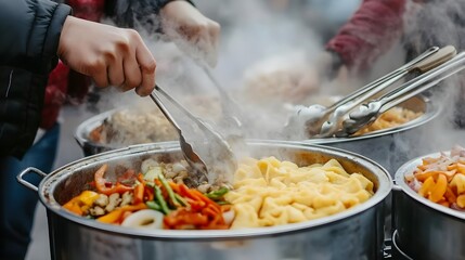 Hot Food Vendors Preparing Delicious Meals for Customers on Street