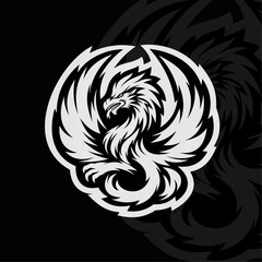 Dragon mascot esport illustration logo design, black white