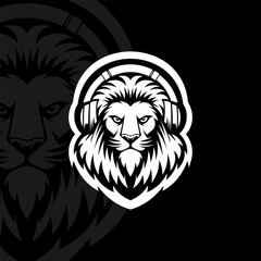 Lion head mascot esport illustration logo design, black white