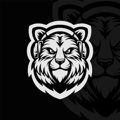 Tiger head mascot esport illustration logo design, black white
