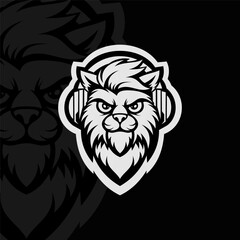 Tiger head mascot esport illustration, black white