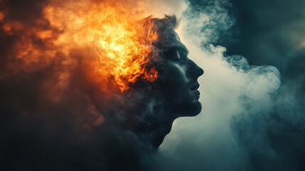 Inner Fire: A Surreal Portrait of Man's Burning Mind