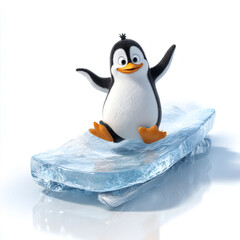 Obraz premium Happy Cartoon Penguin on Ice Floe Winter Fun