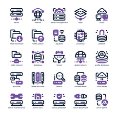 Server Management Icon pack for your website, mobile, presentation, and logo design. Server Management Icon dual tone design. Vector graphics illustration and editable stroke.