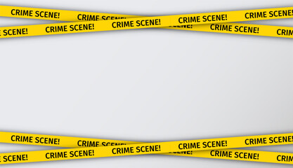 Crime scene seamless borders. Barrier tape for criminal accident zones. Set yellow striped police ribbon. Warning tapes lines for restriction of crime places. Vector illustration.