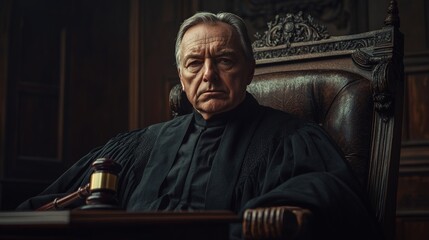 Naklejka premium Judge in courtroom, serious and imposing
