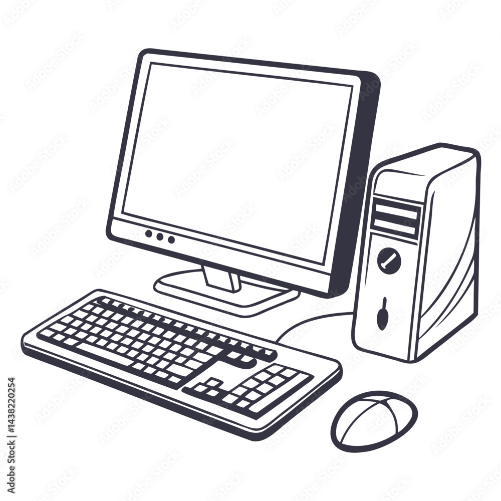 Poster desktop computer icon black vector outline on transparent background