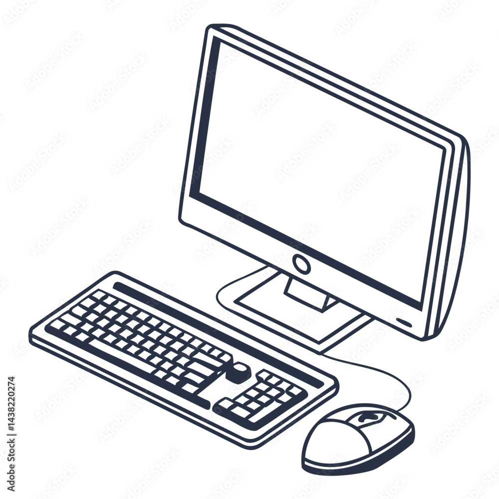 Poster monitor keyboard and mouse silhouette modern computer icon vector illustration isolated on a transpa