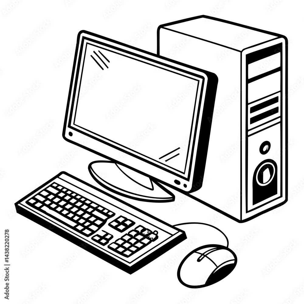 Poster monitor keyboard and mouse silhouette modern computer icon vector illustration isolated on a transpa