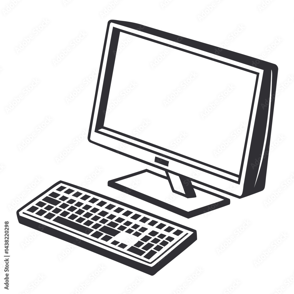 Poster monitor keyboard and mouse silhouette modern computer icon vector illustration isolated on a transpa