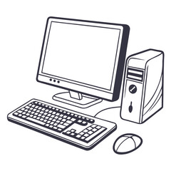 desktop Computer icon black vector outline on transparent background