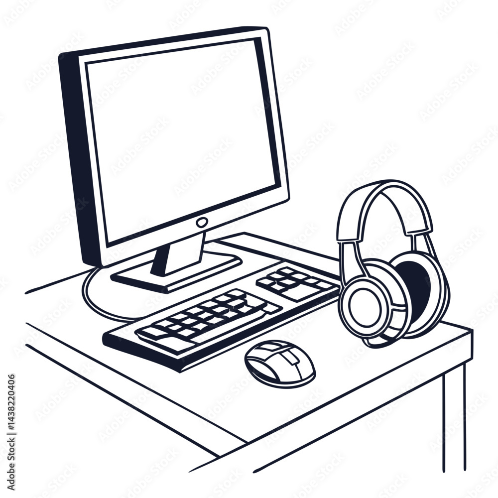 Aufkleber desktop computer icon black vector outline on transparent background