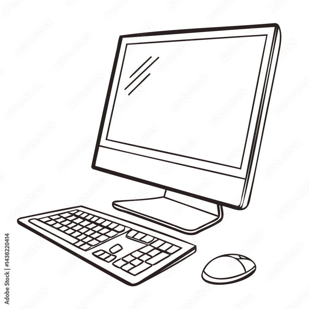 Poster black computer icon or pc symbol vector outline on transparent background