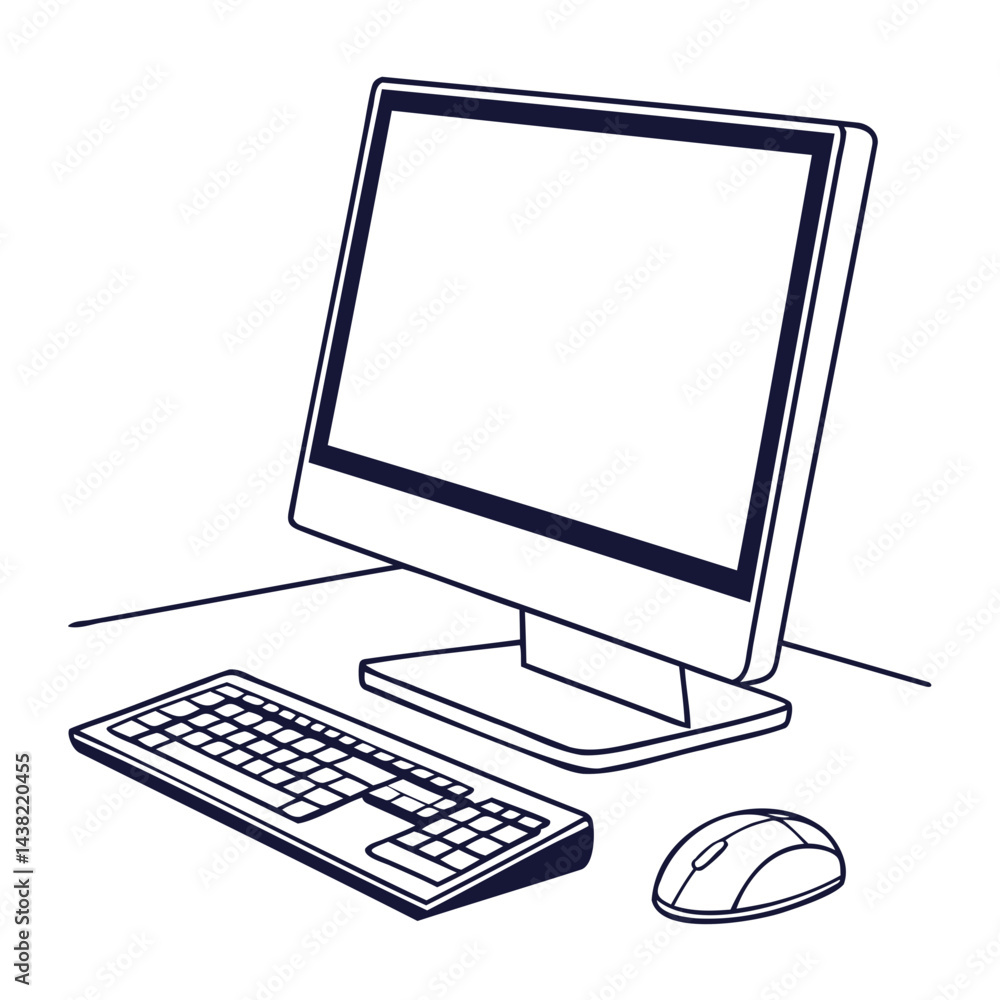 Poster monitor keyboard and mouse silhouette modern computer icon vector illustration isolated on a transpa
