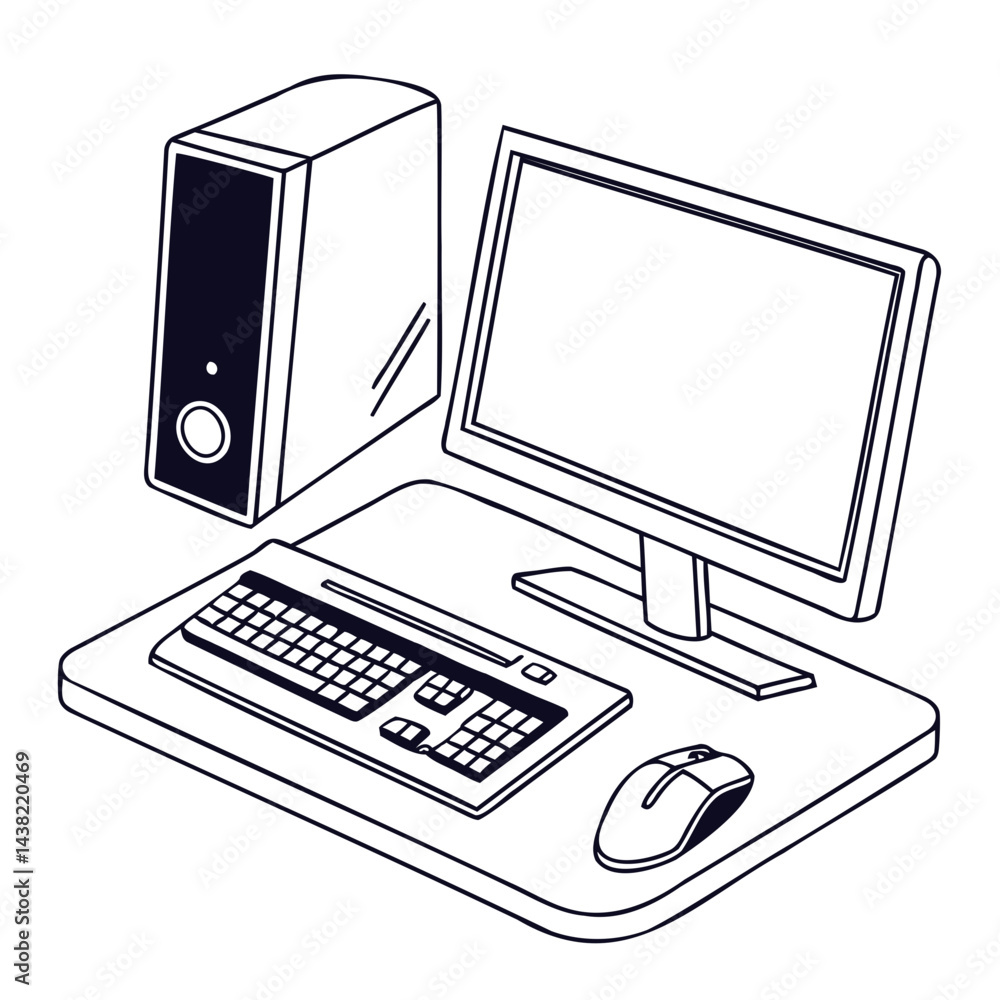 Poster black computer icon or pc symbol vector outline on transparent background