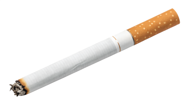 Partially smoked cigarette isolated on white background