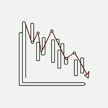 Line graph depicting decline with red arrows on a light background  