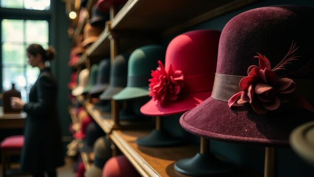 Elegant Vintage Hats On A Shelf