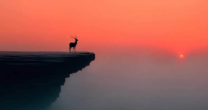 Deer silhouette on cliff at sunrise