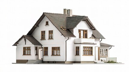 Detailed Suburban House Model Featuring Windows and Chimney Design