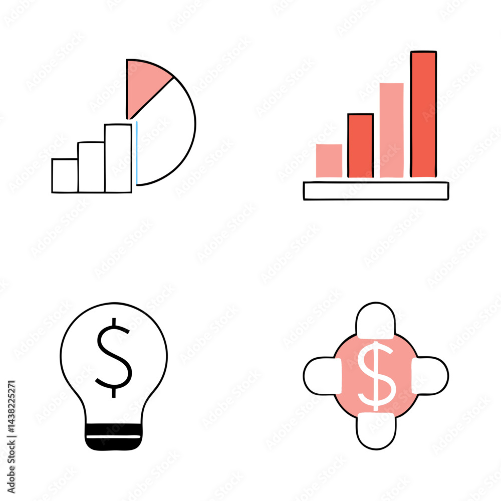 Poster scalable financial charts and currency icon design elements