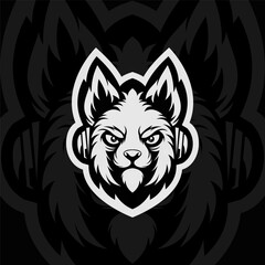 Wolf head, mascot esport illustration, black white