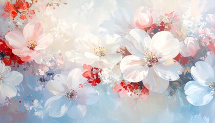 Abstract beautiful seamless red and white spring flowers background wallpaper, graphic resource	
