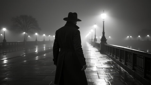 Man In Hat Walking In Fog