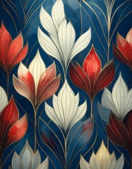 Abstract beautiful seamless red and white spring flowers background wallpaper, graphic resource	
