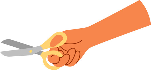 Hand holding scissors. Cutting action.
