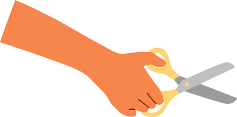 Hand holding scissors. Cutting action.