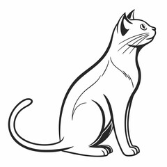 Elegant Sitting Cat Line Art: Black & White Pet Illustration - Vector Graphic.